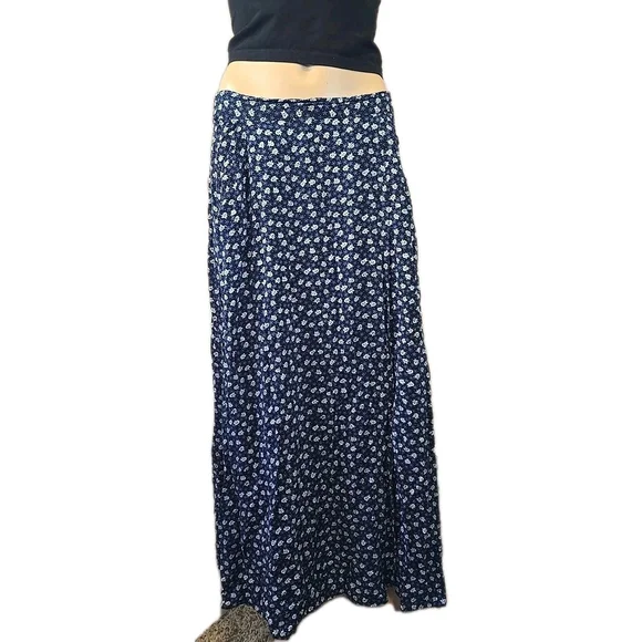 Vintage American Eagle Faux Wrap Maxi Skirt Large Floral Pockets - Picture 2 of 8